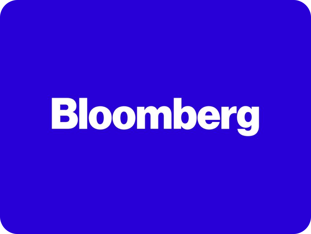 Bloomberg logo in bold white text on a solid blue background.