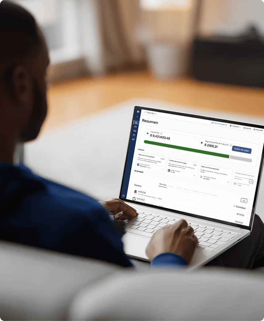 Clara corporate travel and virtual card payment platform interface