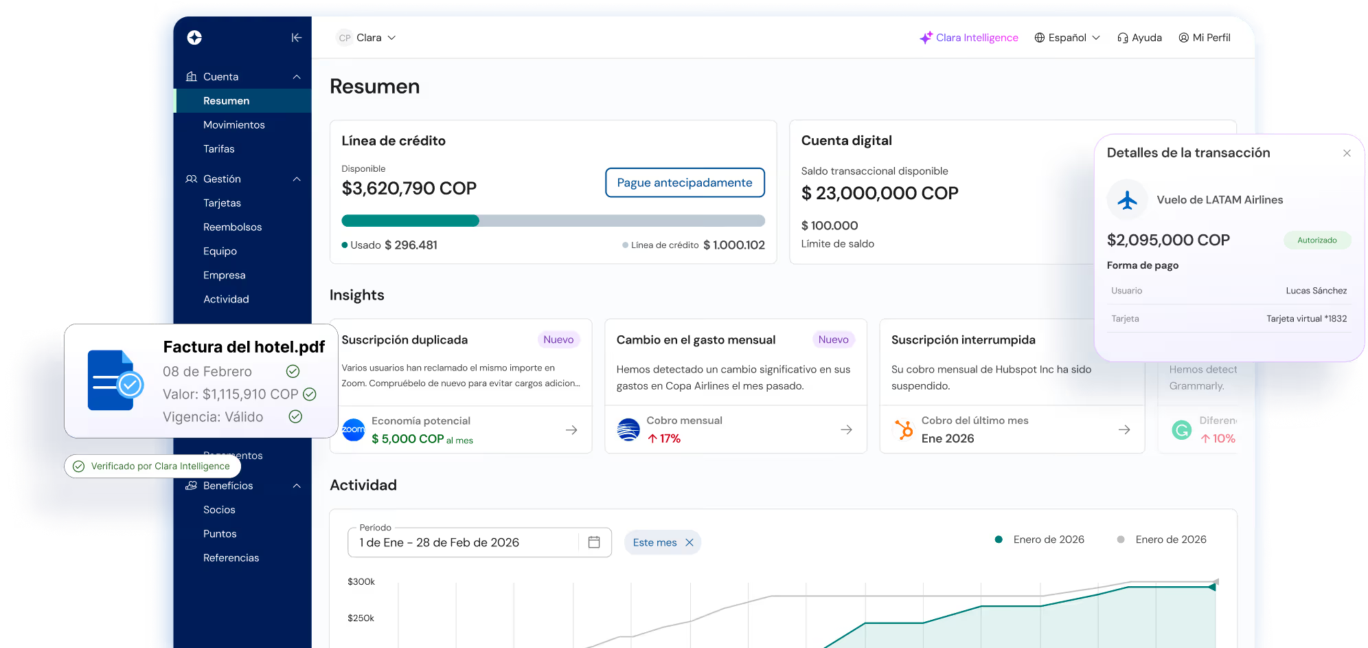 Clara corporate spend management platform in Colombia.