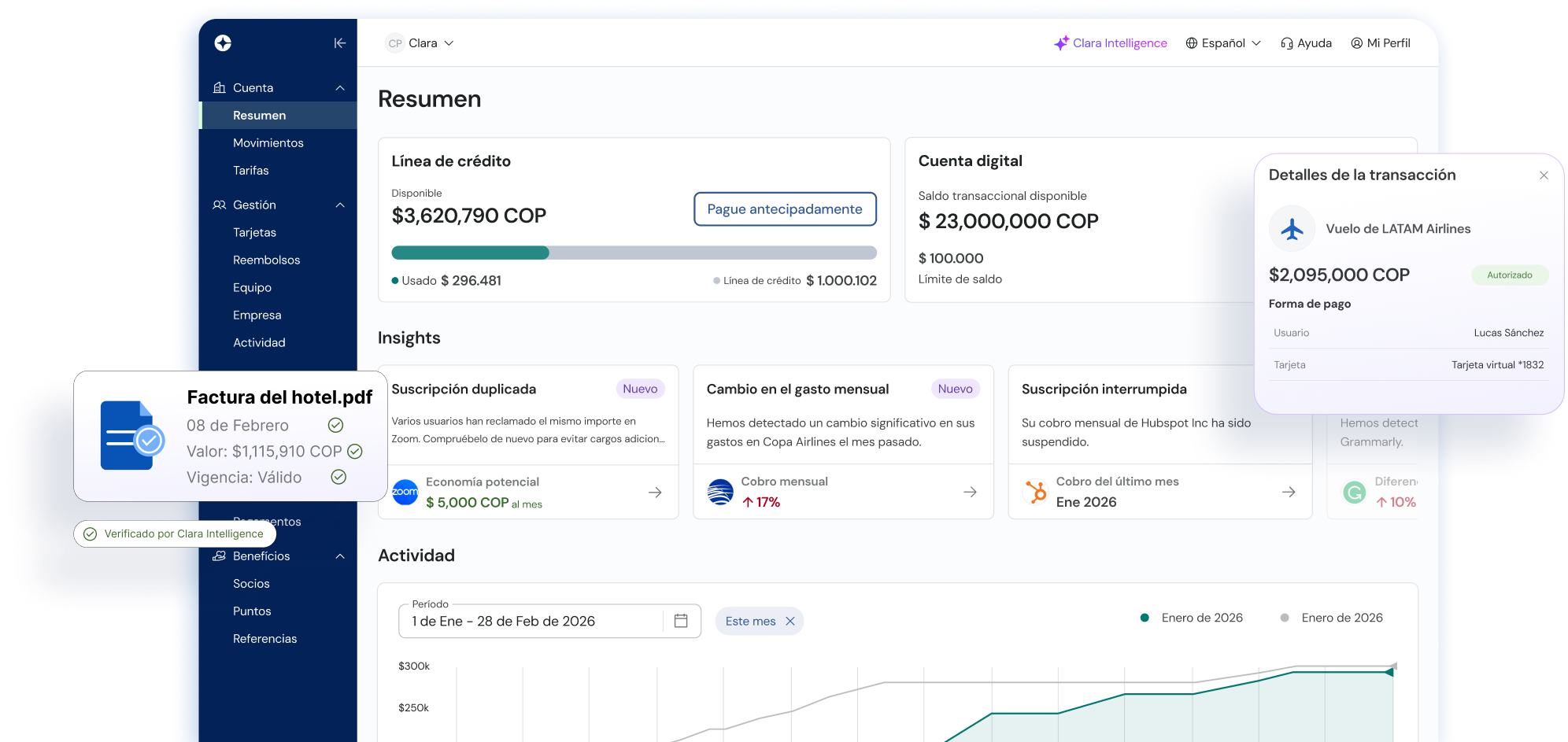 Clara corporate spend management platform in Colombia.