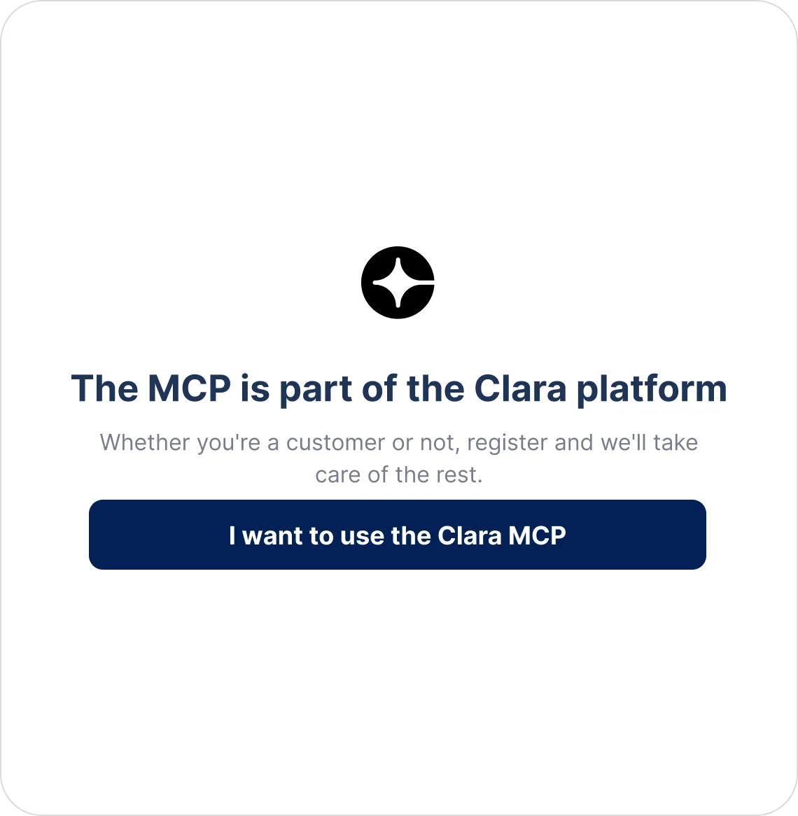 Clara MCP CTA banner in English.