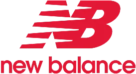 New Balance logo in red with stylized NB and lowercase brand name below.