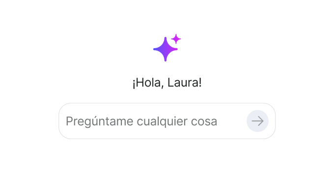 Chat interface greeting user Laura and inviting to ask anything in Spanish.