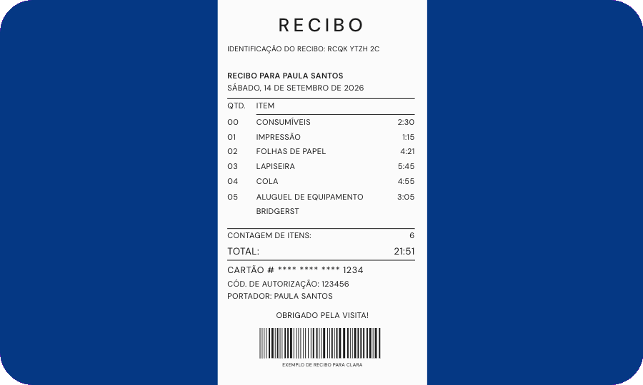 Dados contábeis preparados a partir de um recibo