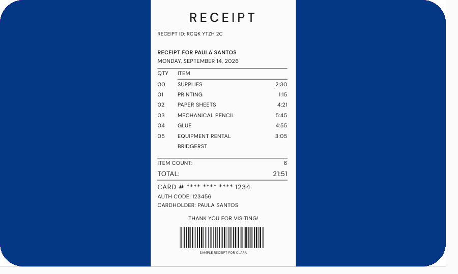 Accounting data prepared from a receipt