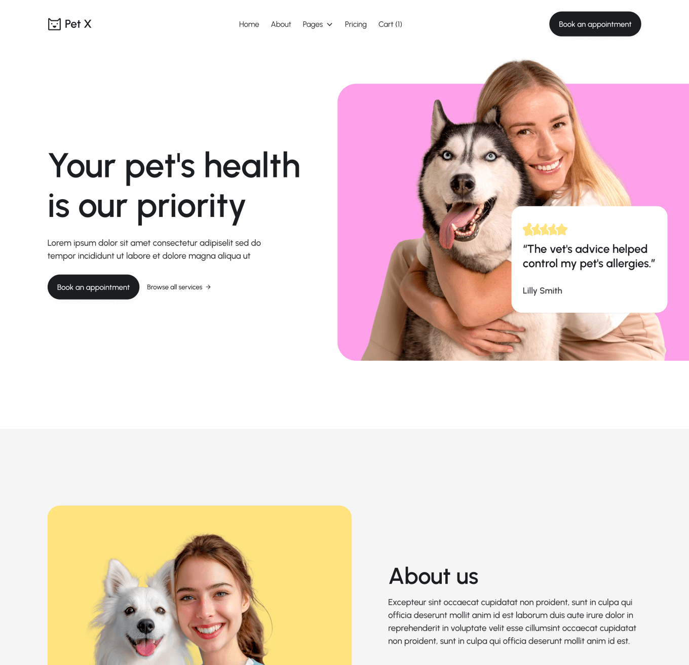 Pet X Home V3 Hero Page Veterinary Webflow Template