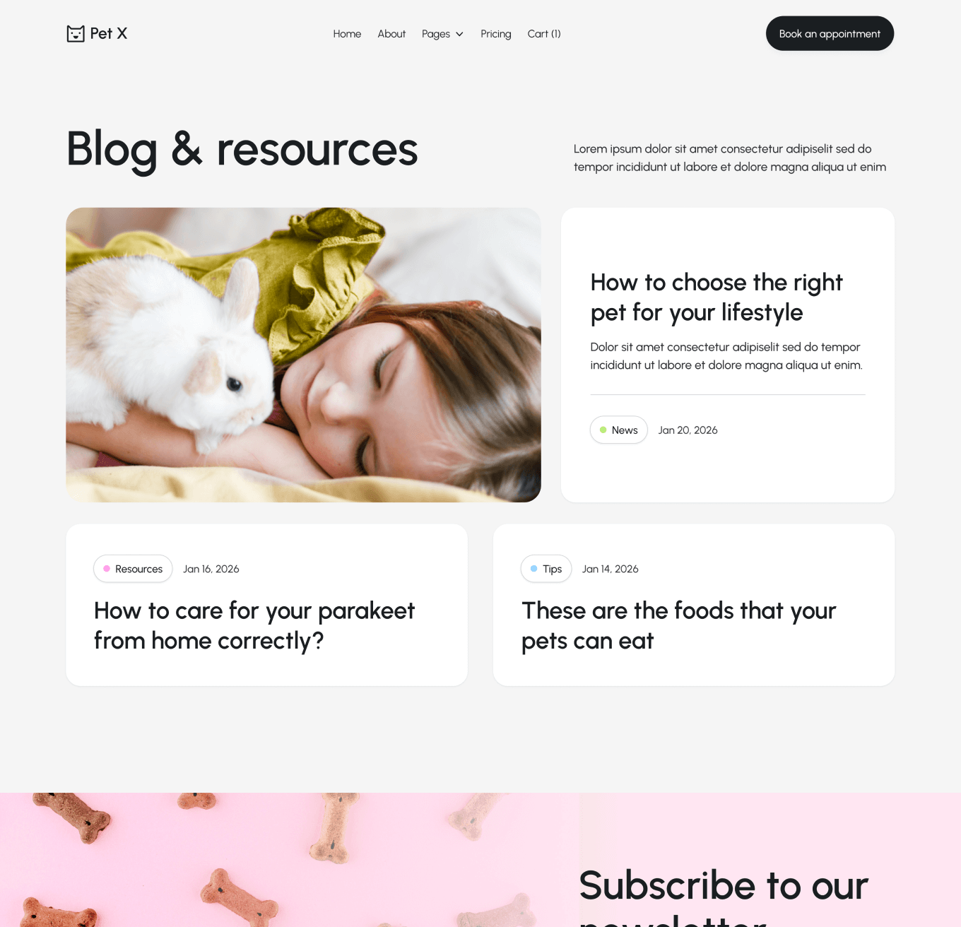 Pet X Blog V2 Hero Page Veterinary Webflow Template