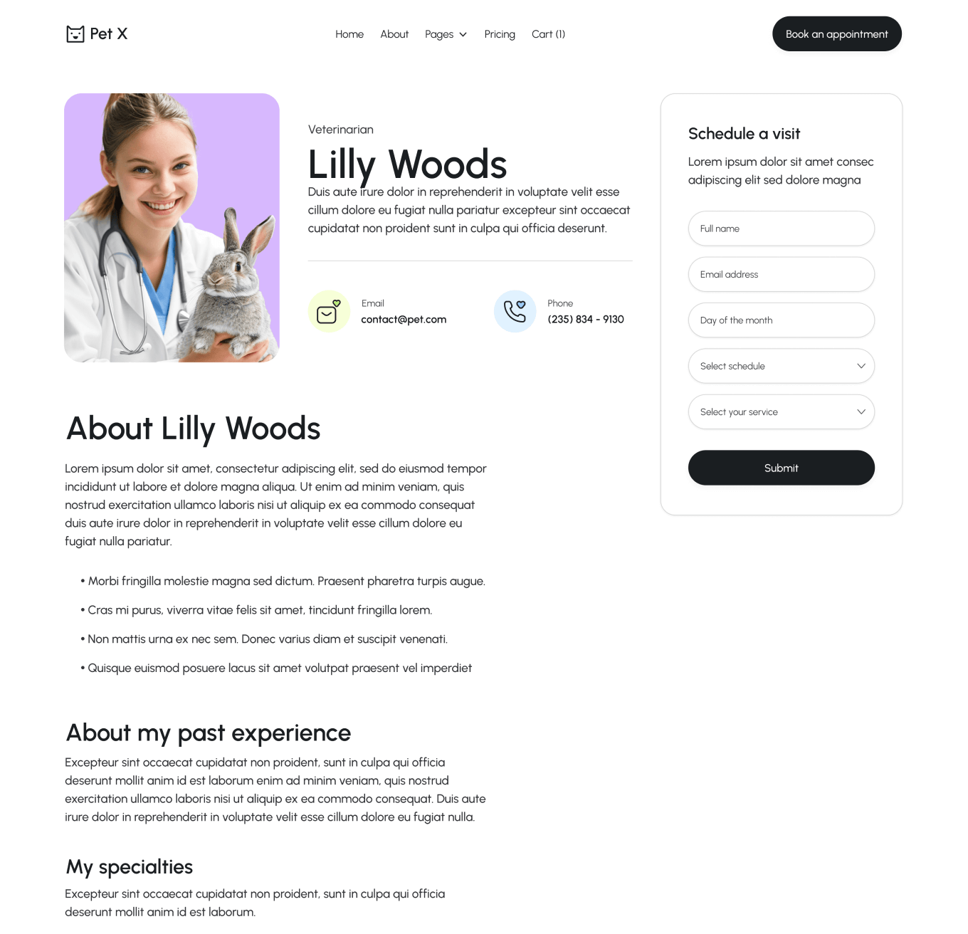 Pet X Vets Single Hero Page Veterinary Webflow Template