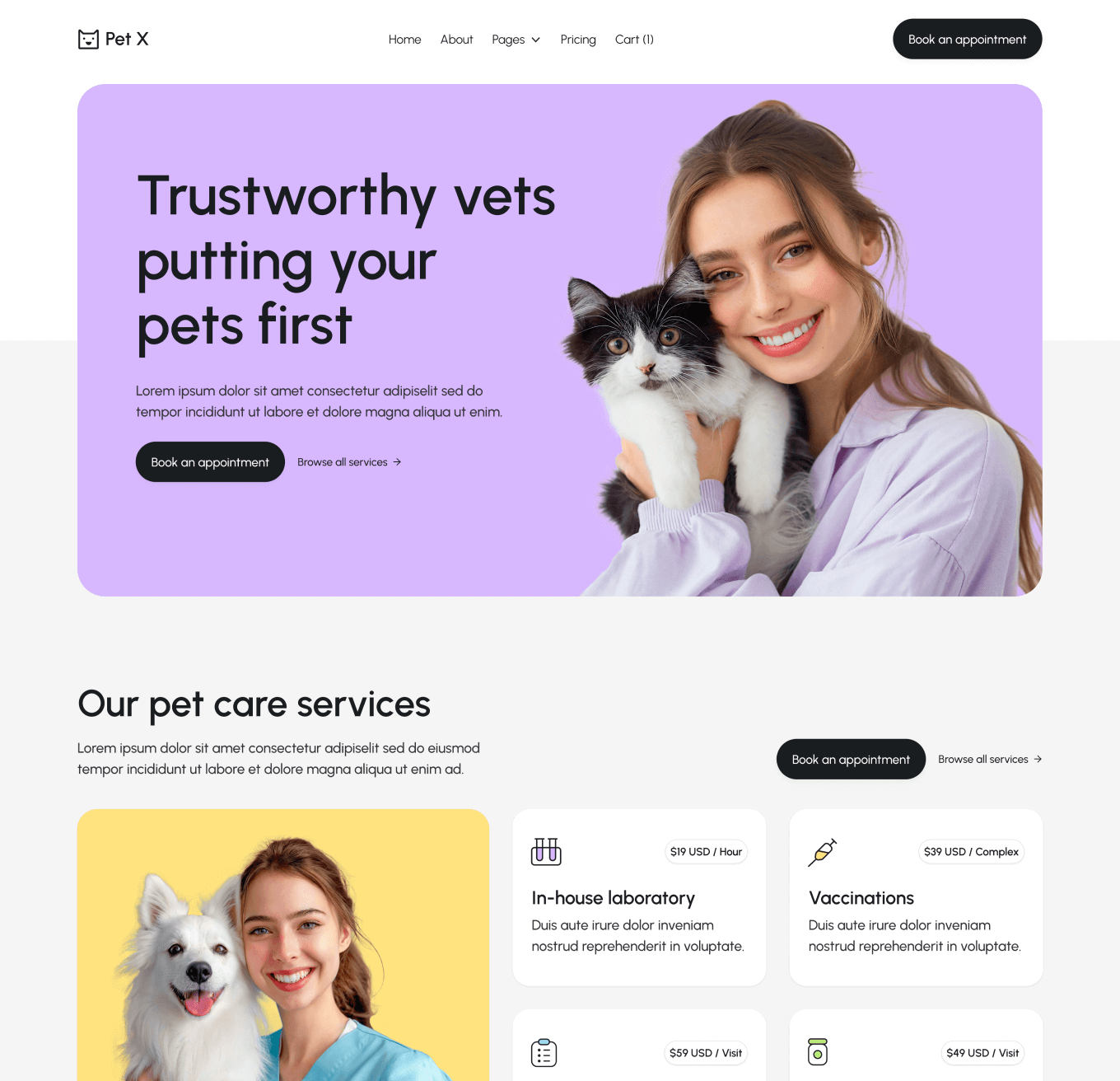 Pet X Home V2 Hero Page Veterinary Webflow Template
