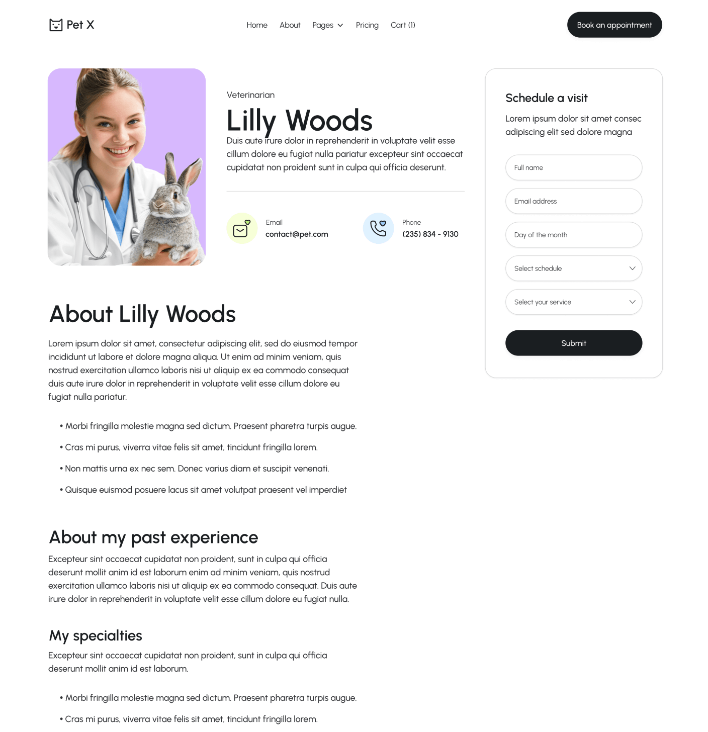 Pet X Vets Single Main Page Veterinary Webflow Template