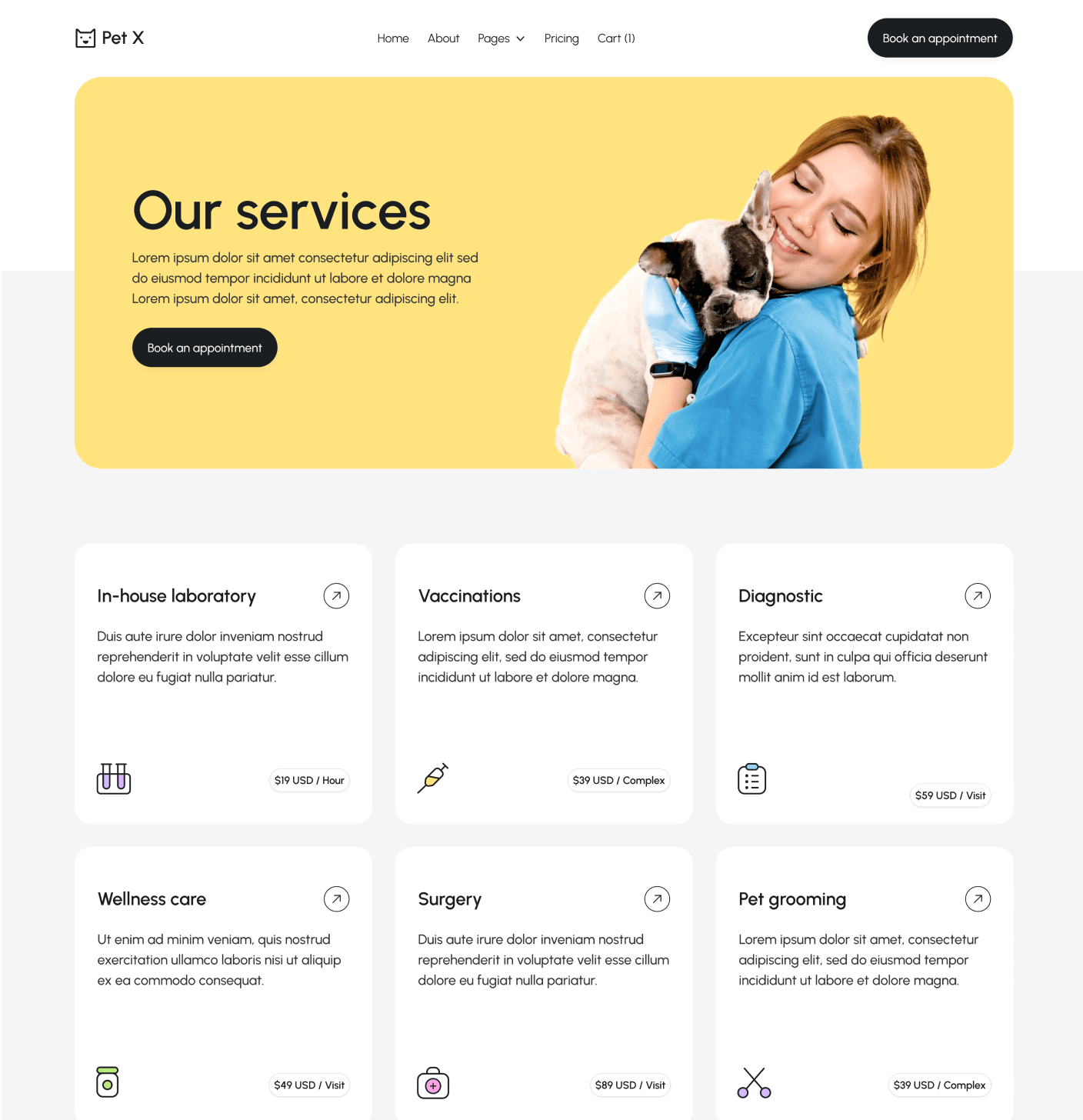 Pet X Services Main Page Veterinary Webflow Template