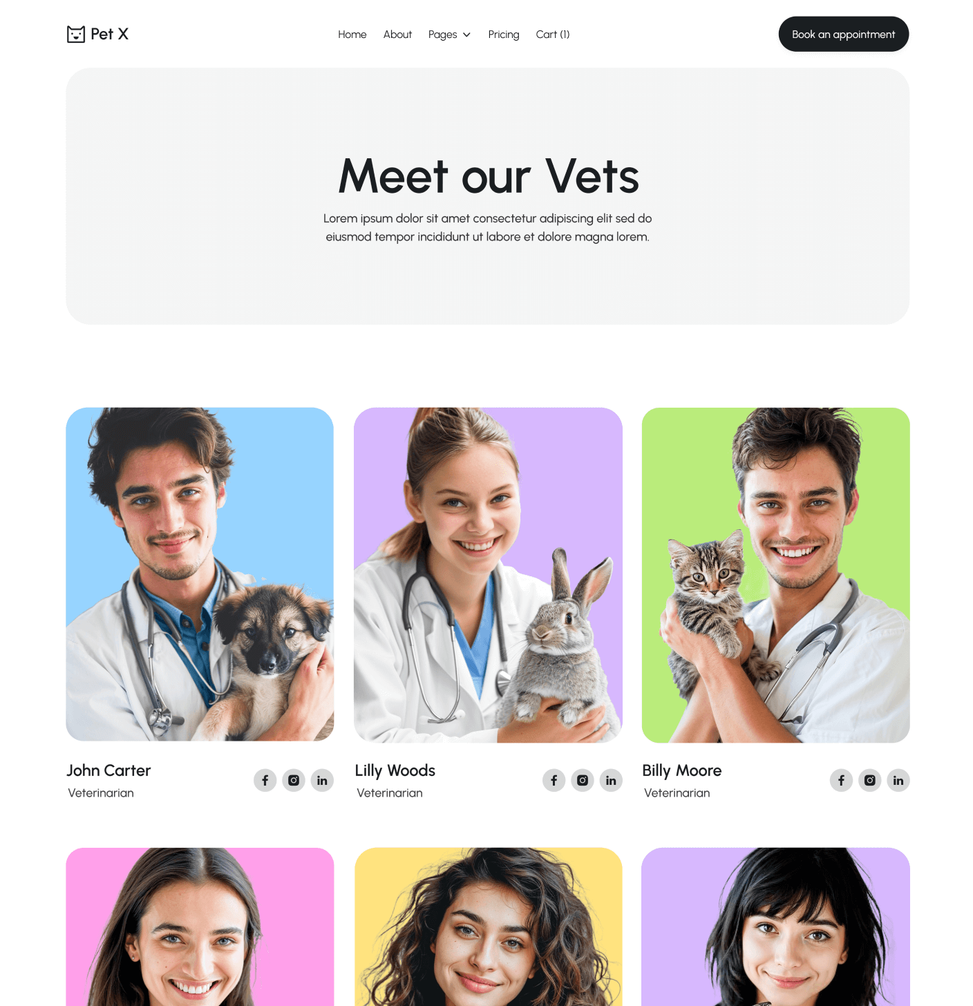 Pet X Vets Main Page Veterinary Webflow Template