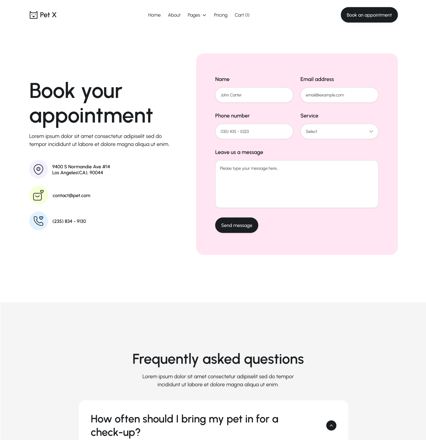 Pet X Contact V1 Main Page Veterinary Webflow Template