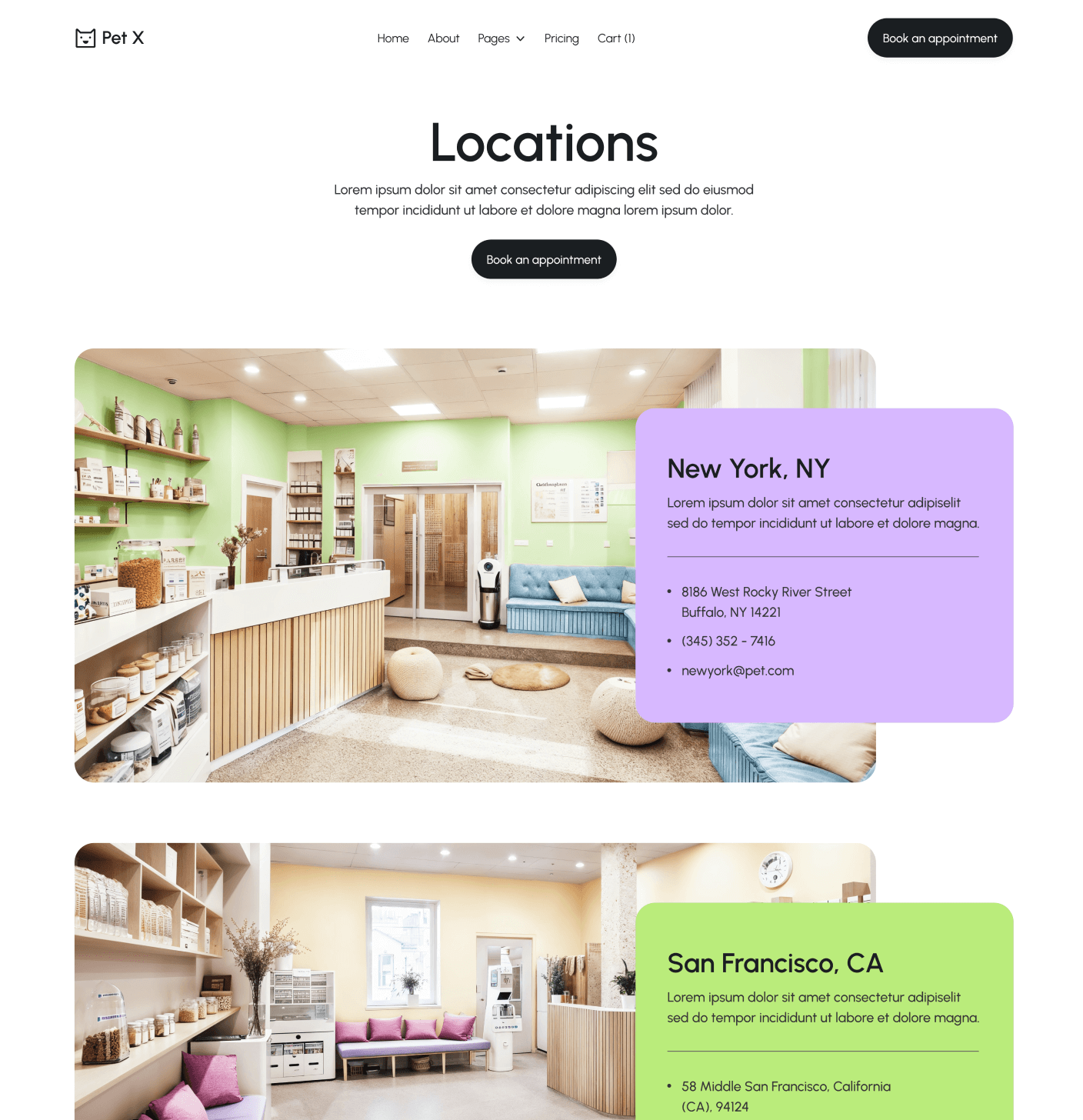 Pet X Locations Main Page Veterinary Webflow Template