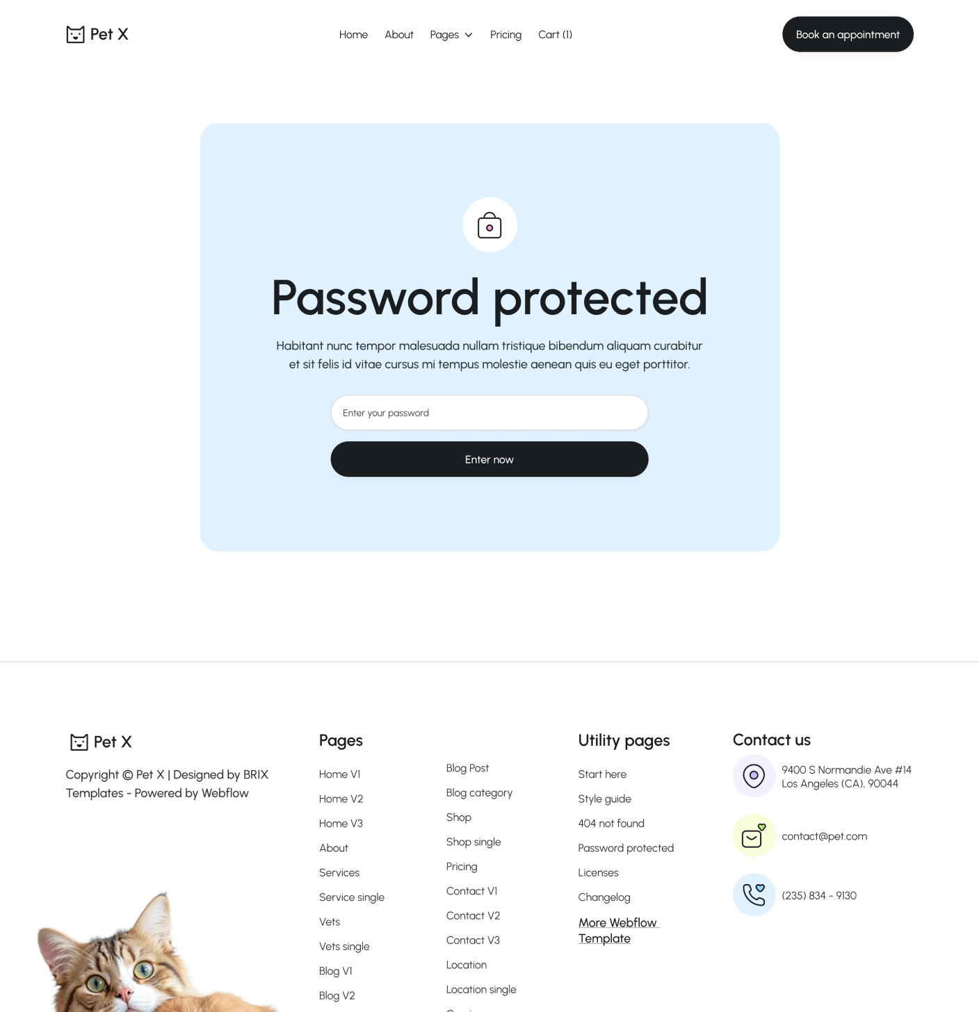 Pet X Password Protected Utility Page Veterinary Webflow Template