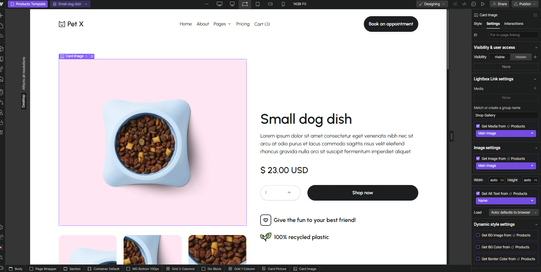 Pet X - Webflow Template And UI Kit Ecommerce Page