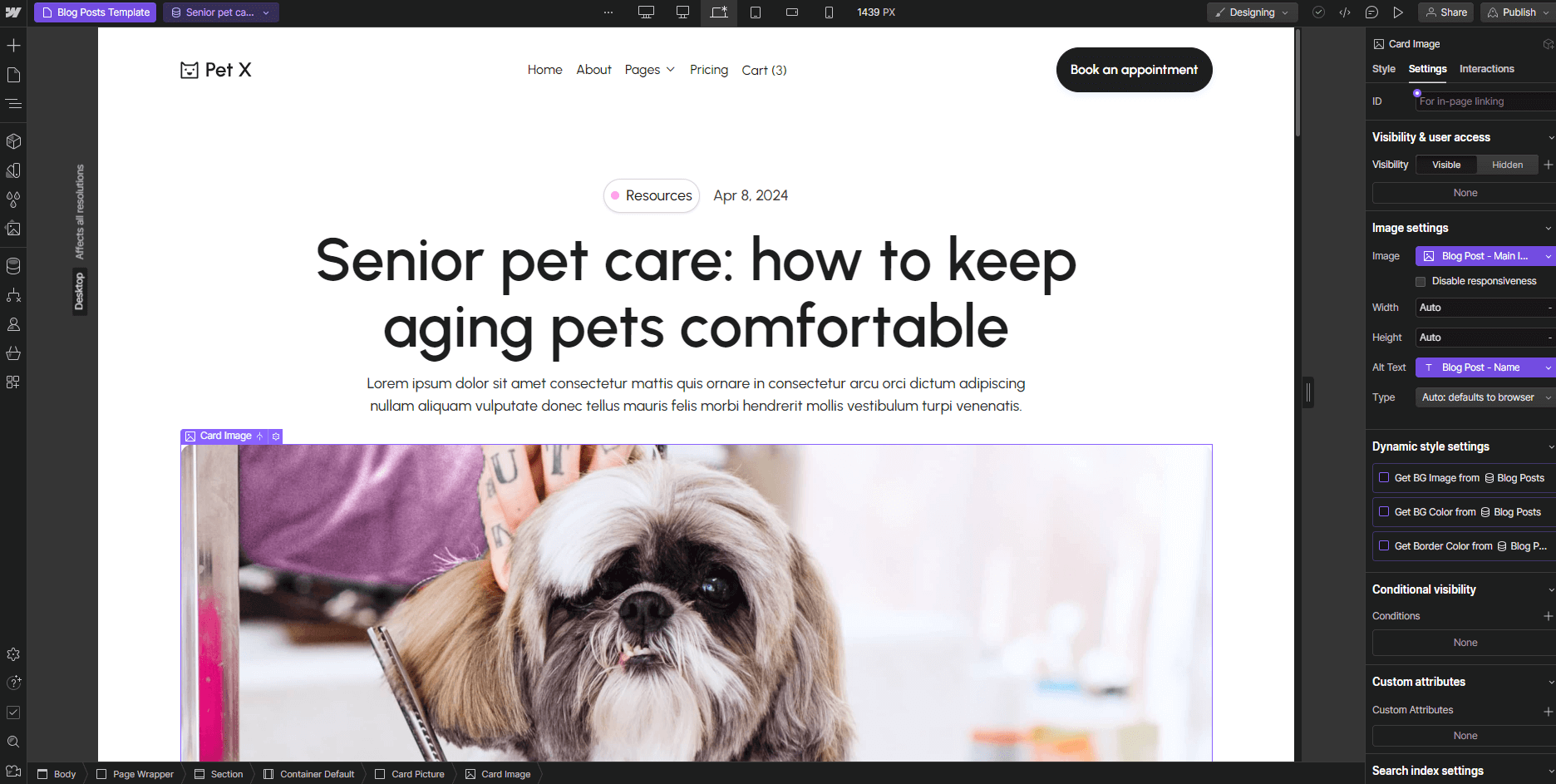 Pet X - Webflow Template And UI Kit CMS Page