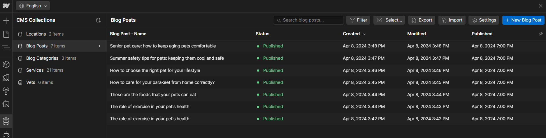 Pet X - Webflow Template And UI Kit CMS Collection