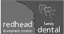 Redhead Dental logo featuring a stylised redhead woman’s profile and the text 'redhead & implant dental family dental'.