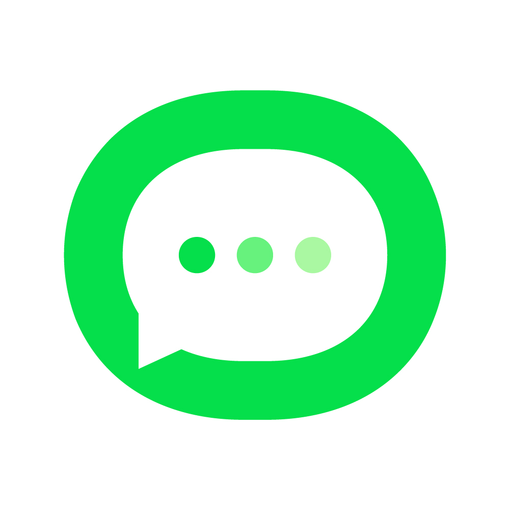 Green speech bubble with three progressively lighter green dots inside, indicating typing or message in progress.