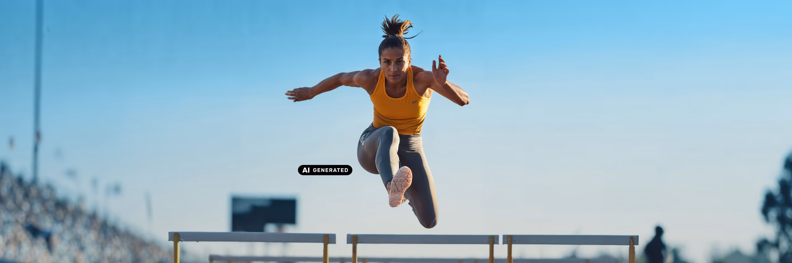 Hürdenläufer in Bewegung – Bildmotiv "bee on track" der Innovabee Markenkampagne für die Cloud-Transformation zu SAP Cloud ERP
