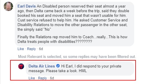 A customer review and brand reply