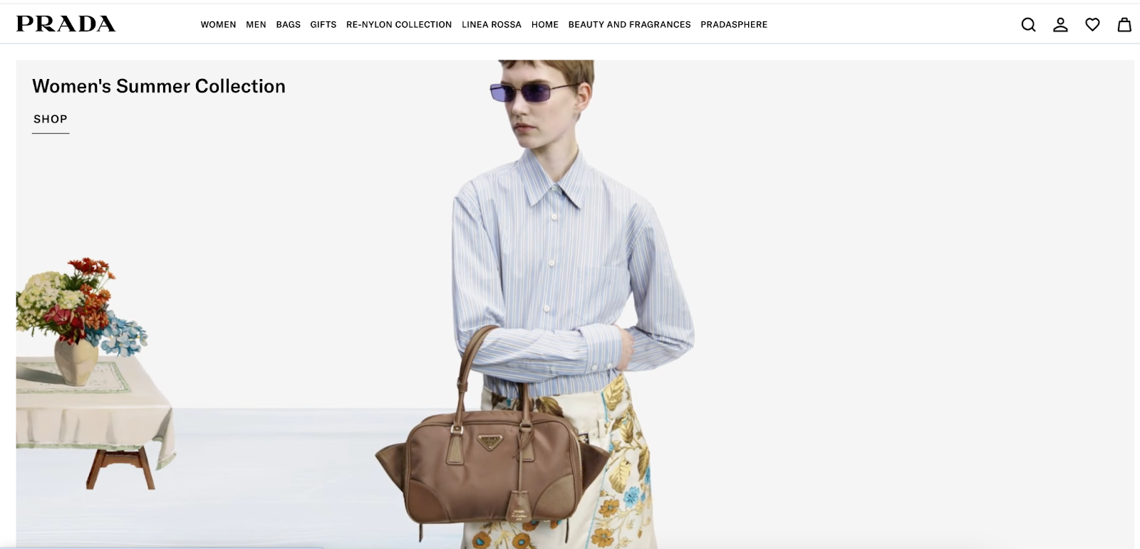 Prada website page showing picture of white women wearing women's summer collection