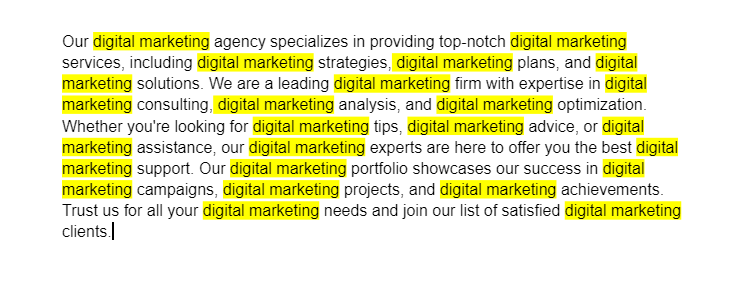 key words digital marketing highlighted in a text