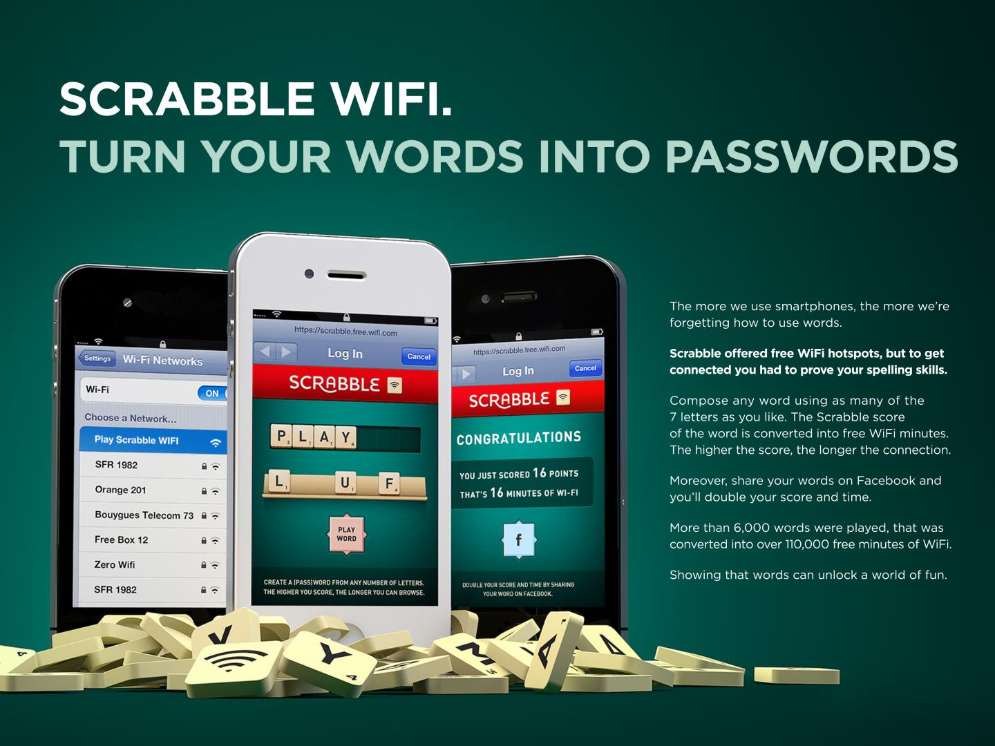 three phones showing the game scrabble 