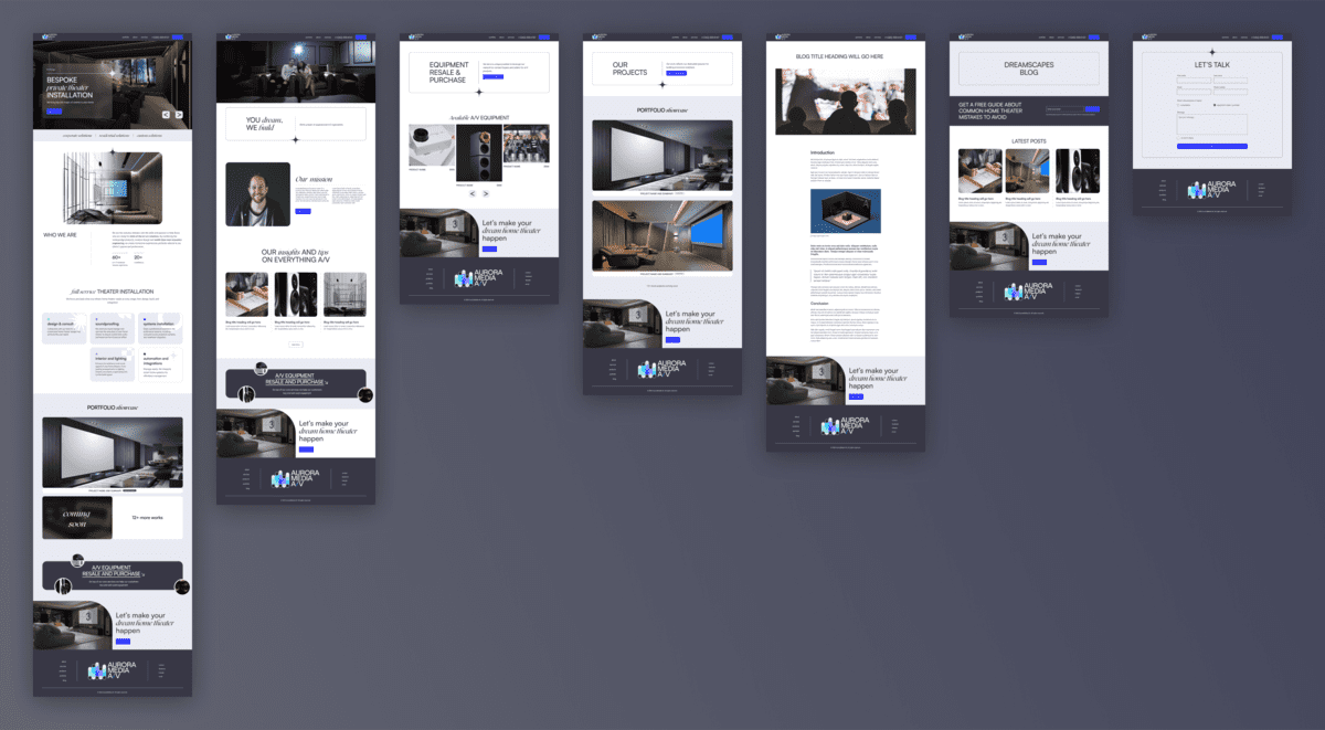 Aurora Media AV website pages SQO Marketing