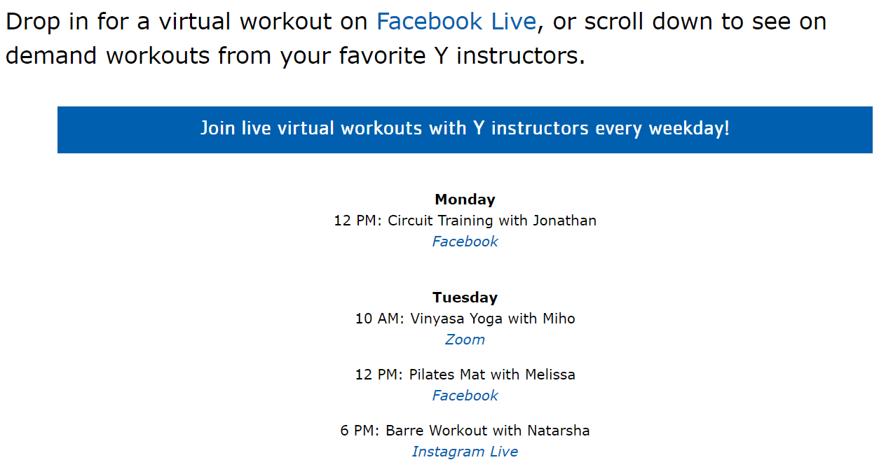 YMCA virtual classes SQO Marketing 