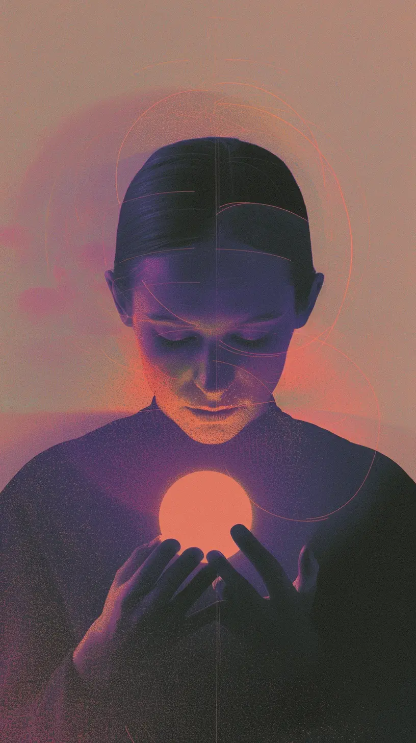 A conceptual artistic representation of the Knowledge Synthesis Agent, featuring a person holding a glowing orb of light to symbolize the illumination of complex architectural concepts and data integration.