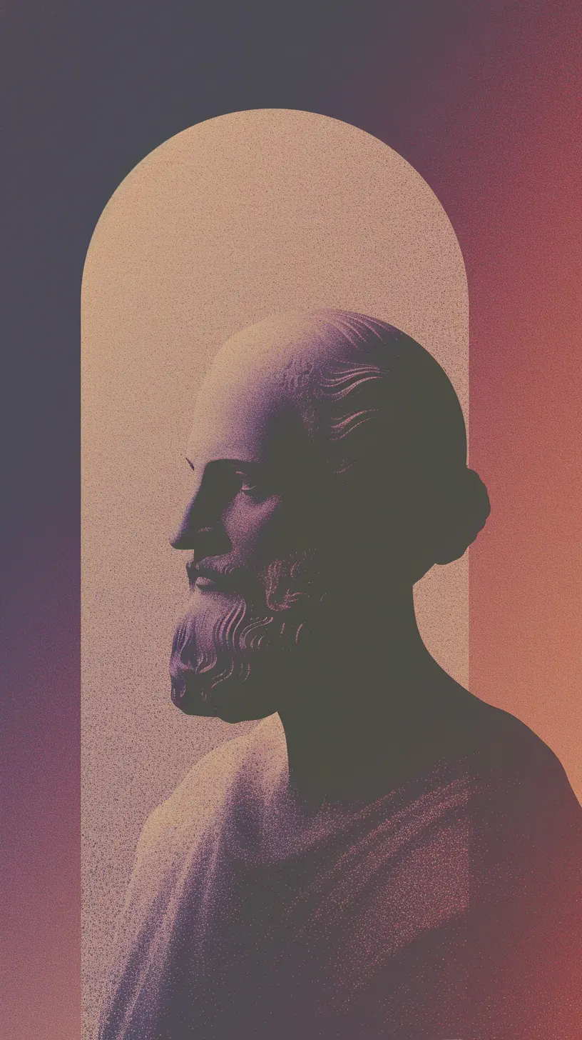 A conceptual artistic profile of the Socratic Dialog Agent, depicting a classical bust silhouette within a glowing archway to represent guided discovery and ancient pedagogical wisdom.