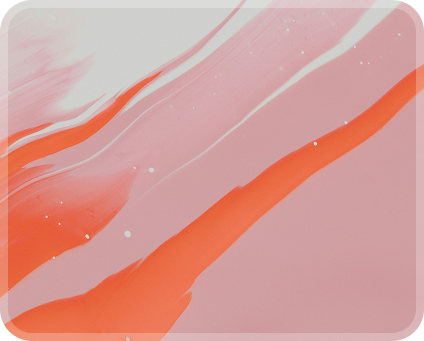 Abstract painting with flowing streaks of orange and white on a soft pink background.