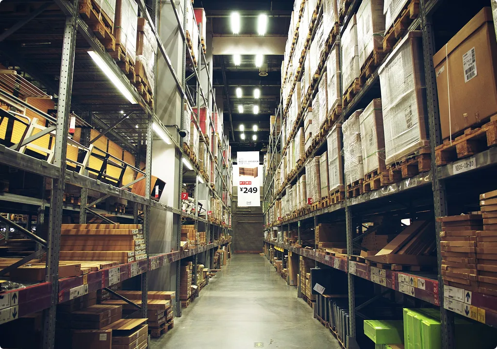 A large warehouse filled with lots of boxes.