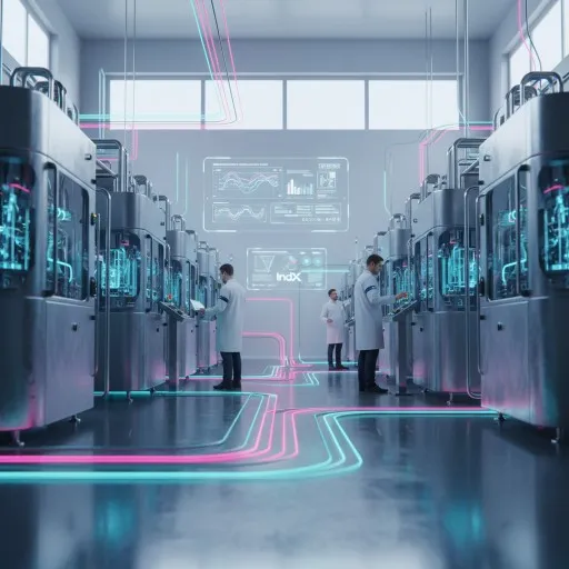 Two men in lab coats standing in a room.