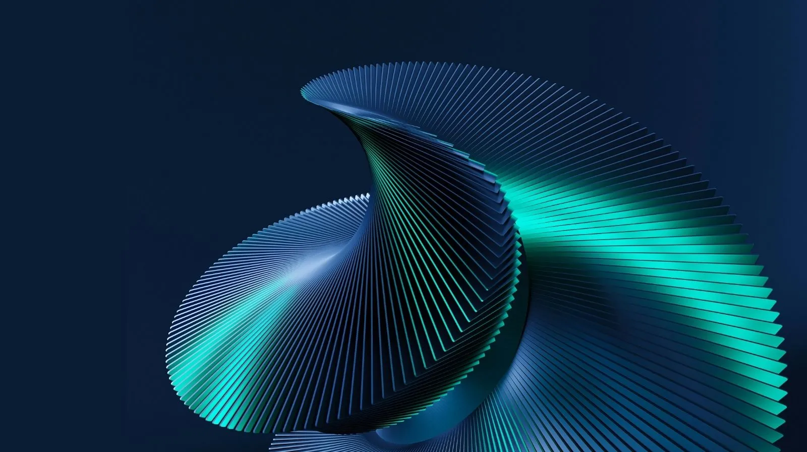 A blue and green abstract object on a dark background.
