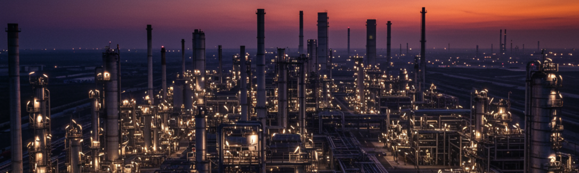 Industrial plant aerial view at dusk