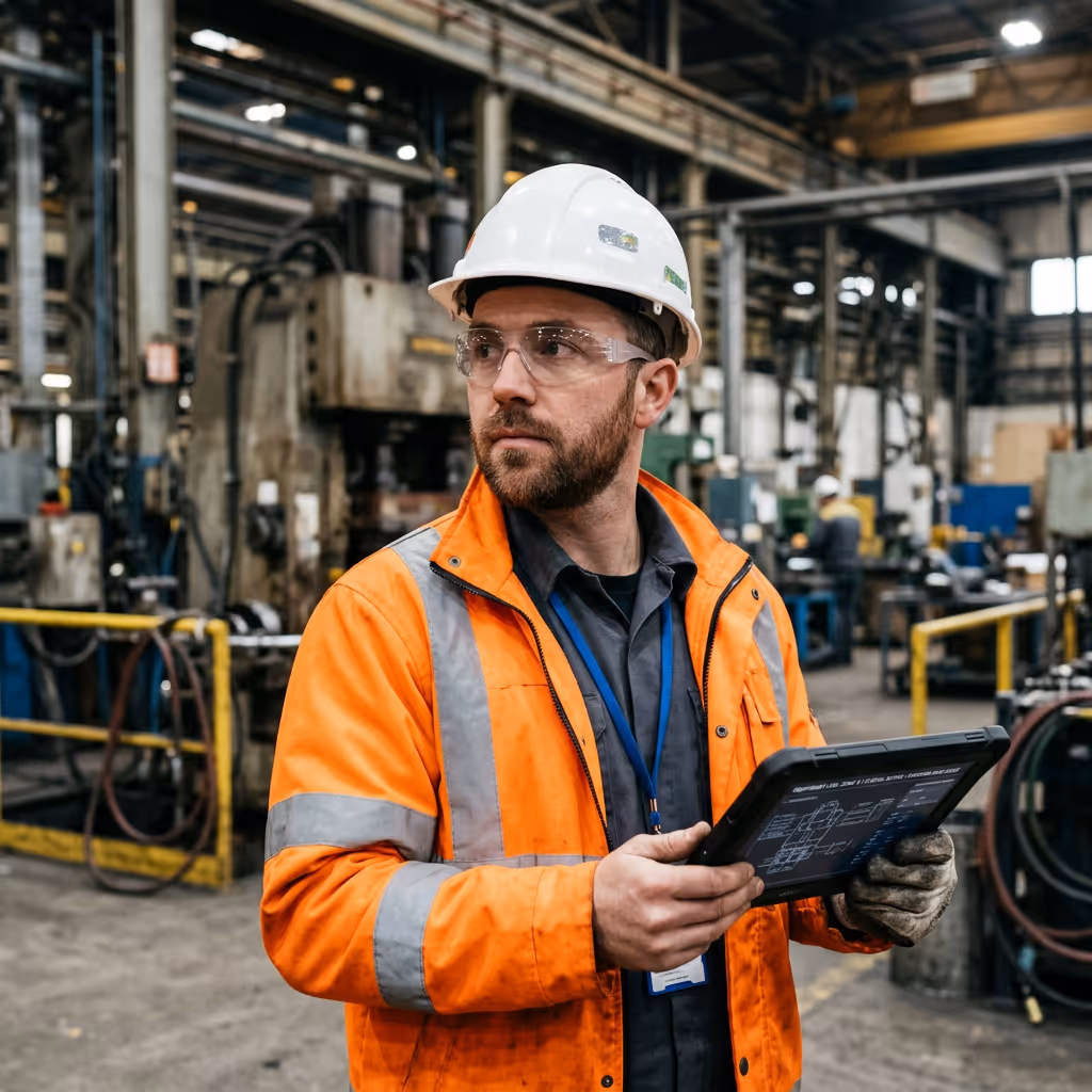 Operator working at an MES terminal on a production floor