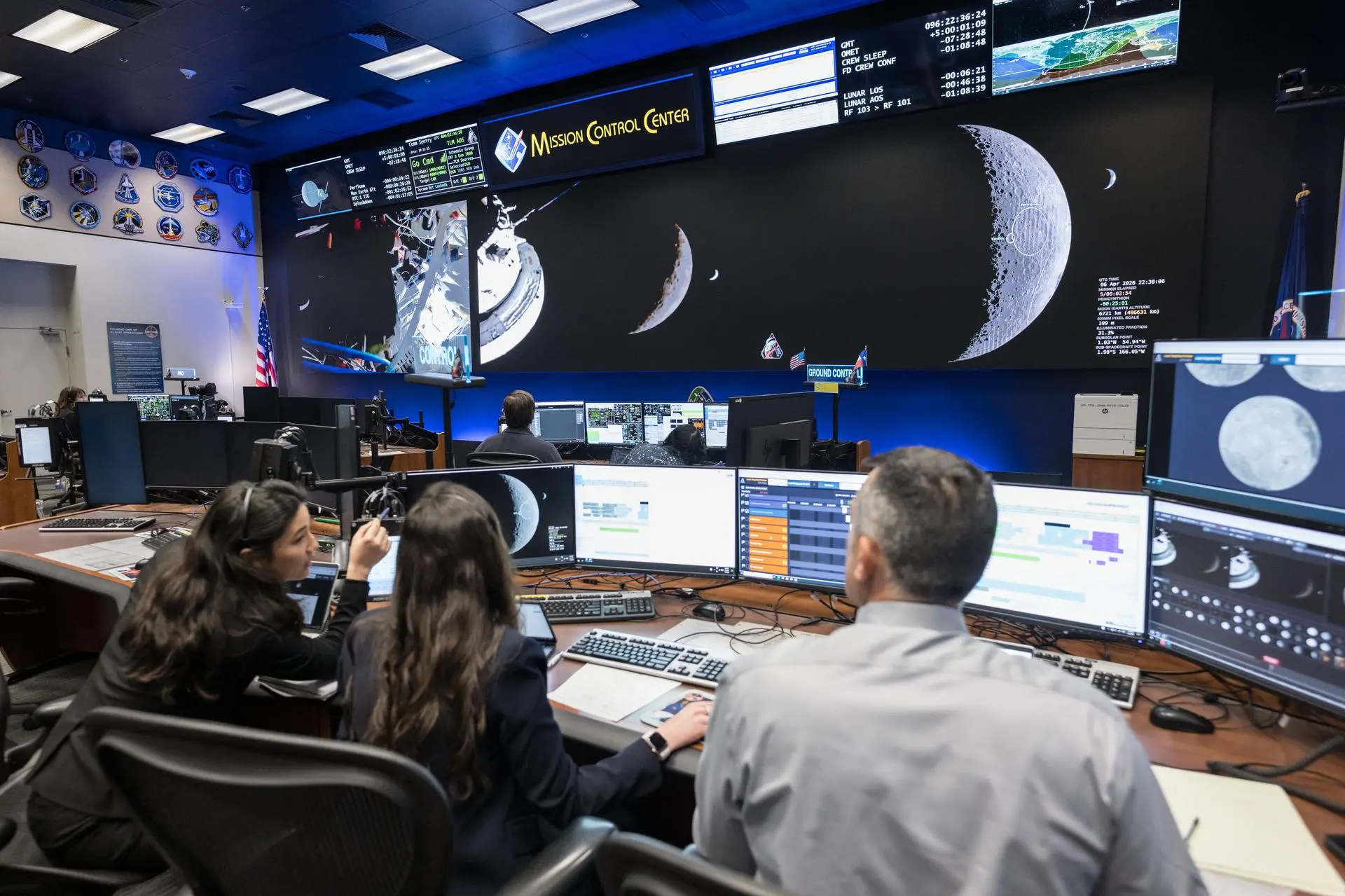 NASA Mission Control Center during the Artemis II lunar mission