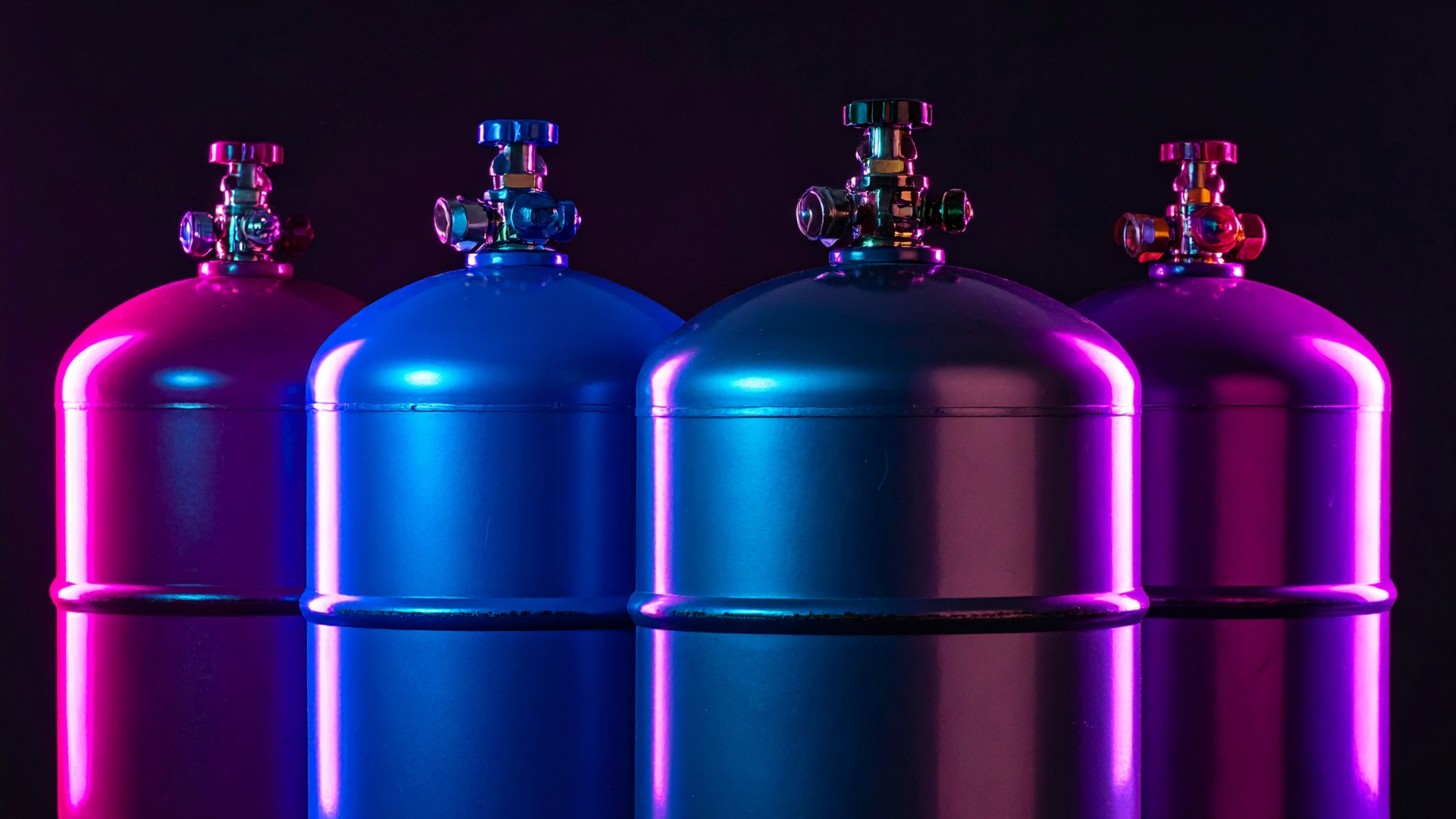 Row of industrial gas cylinders