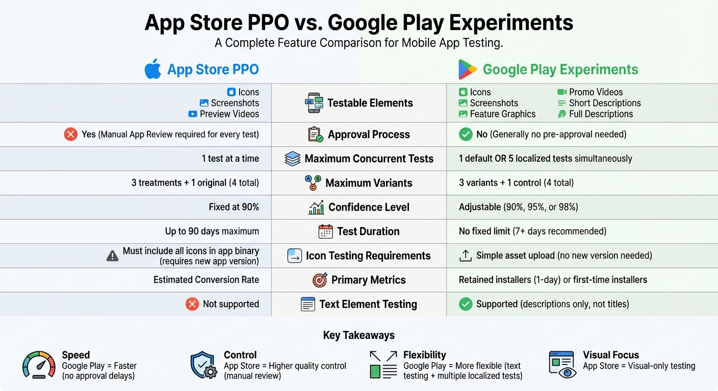 App Store vs Google Play A/B Testing Feature Comparison