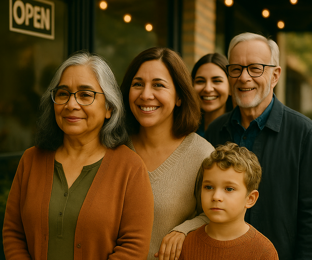 family waiting in line