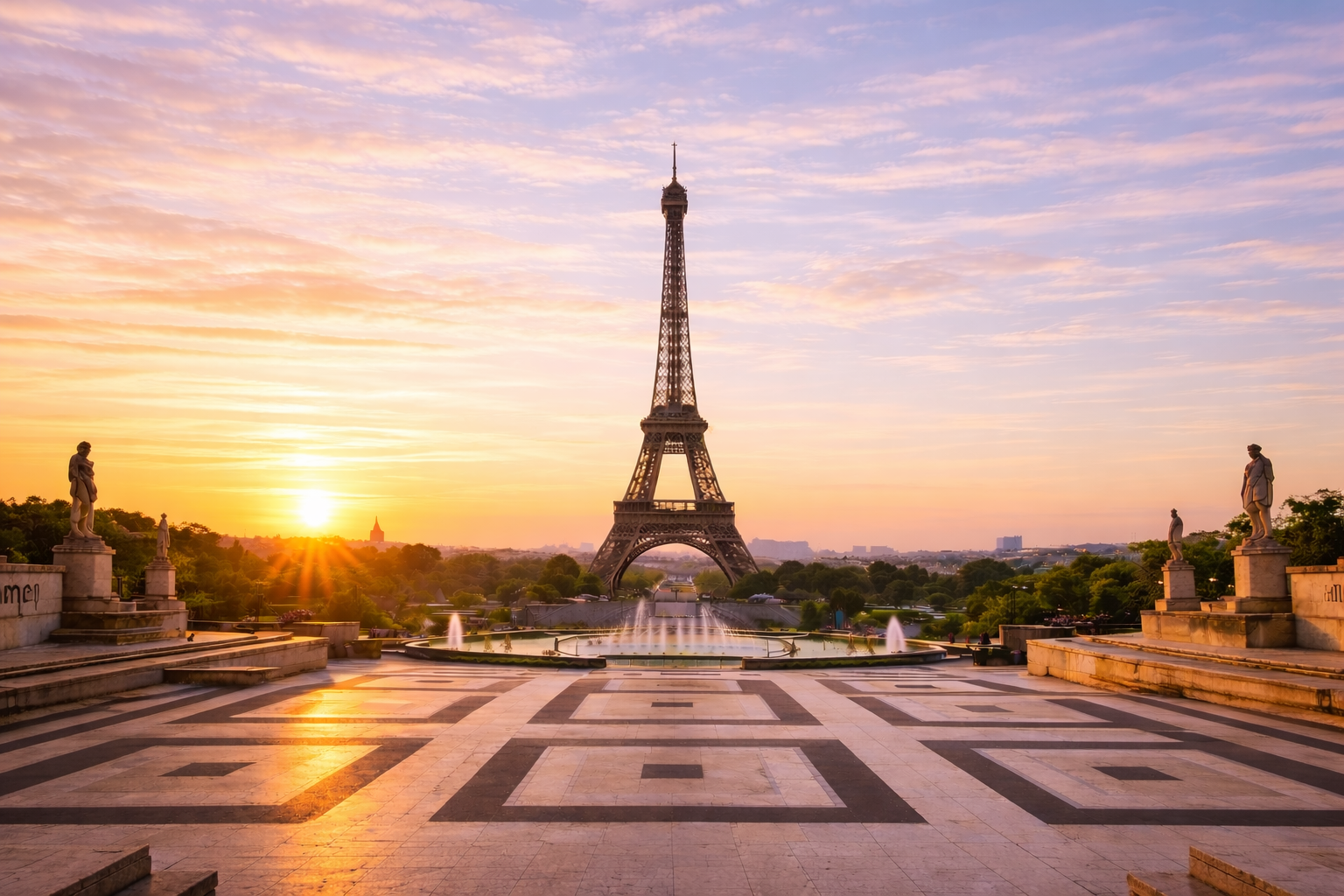 Bateaux de croisière sur la Seine avec la tour Eiffel et un pont en arrière-plan lors d'un coucher de soleil à Paris.