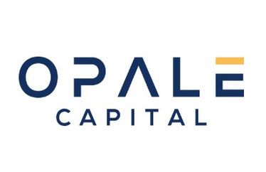 Opale Capital logo with stylized blue text and an orange bar on the letter E.