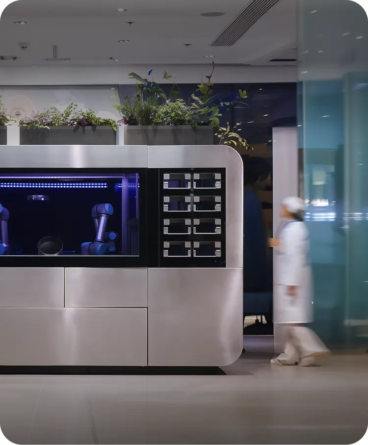 ide view of CA-M, a white modular container kitchen