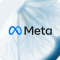 Meta company logo in blue and black on white background.