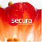 Red paint splash with the word 'secura' in white lowercase letters centered on it.