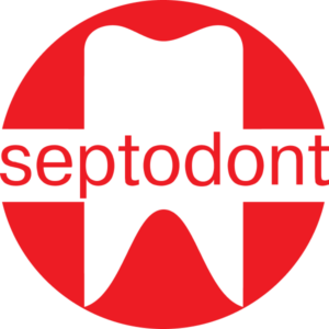 Red Septodont logo with a stylized tooth silhouette inside a circle and the word 'septodont' across the tooth.