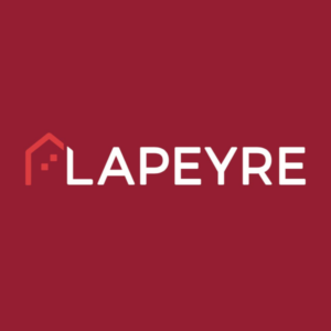 LAPEYRE company logo with a stylized house icon on a dark red background.